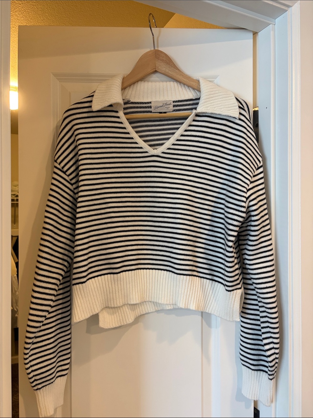 Target Universal thread Striped V-Neck Collared Sweater - Black & White